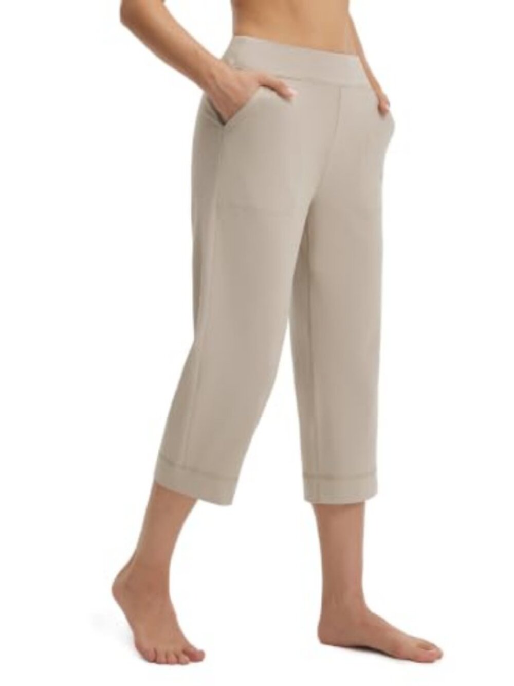 High Waisted Straight Leg Yoga Capri Pants with Pockets for Women 21"